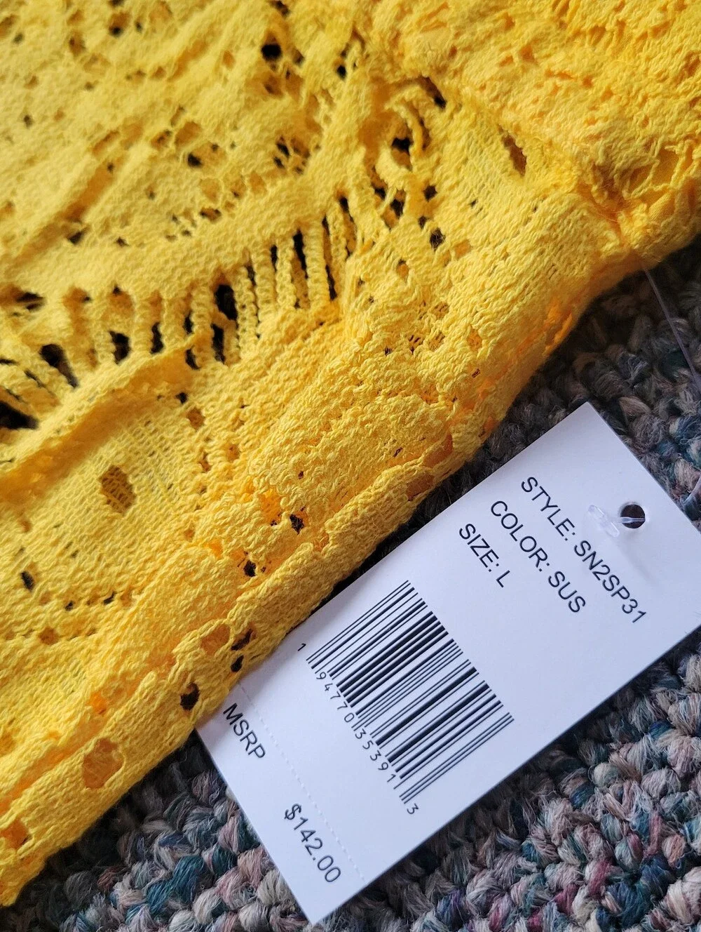 Yellow Crochet Lace Swim Coverup Set - Crochet Slitted Pants & Crop Top